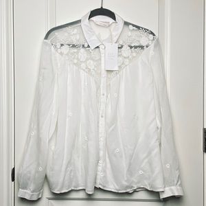 Embroidered White Cotton “Prairie” Buttondown / XL